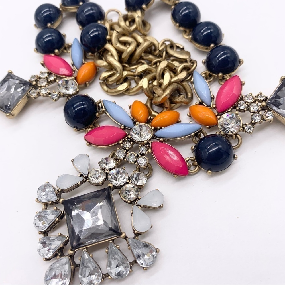 J. Crew Navy Pink Orange Jeweled Necklace - Picture 2 of 3